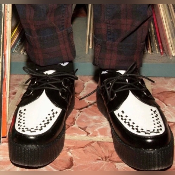 Rose.G Black White Punk Lace Up Platform Creepers Shoe Size 10 Retro 90s Unisex - Picture 16 of 16